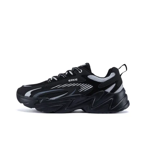 Erke Running Shoes Men Low Top Jet Black, Bright Silver