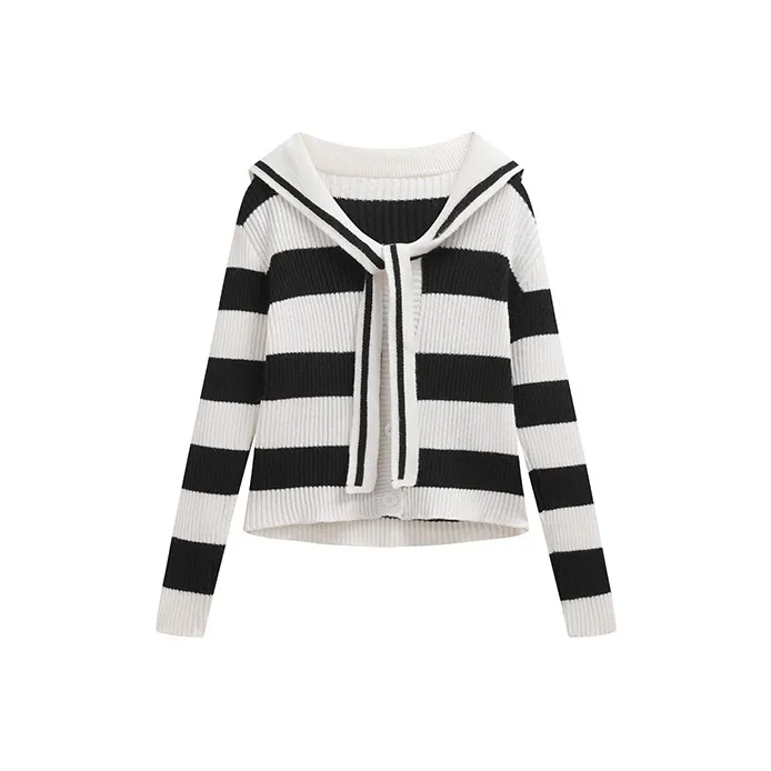 MOPB Knitwear Women's Black White Stripes-0