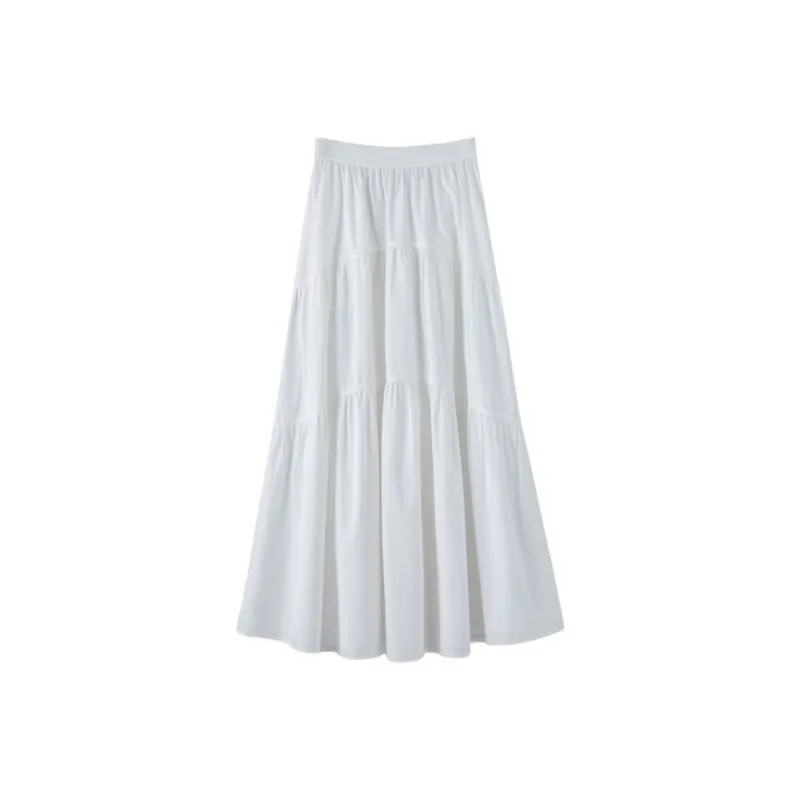Late White Casual Long Skirt Women's White-1