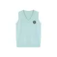 Aqua Blue Yarn Dyed Woven Sweater Tank Top with S Letter Badge
