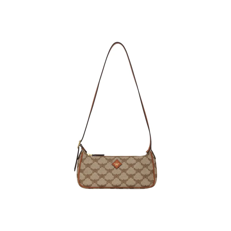 MCM Aren Jacquard Shoulder Bag Shoulder Bag Small Size Women's Beige-1