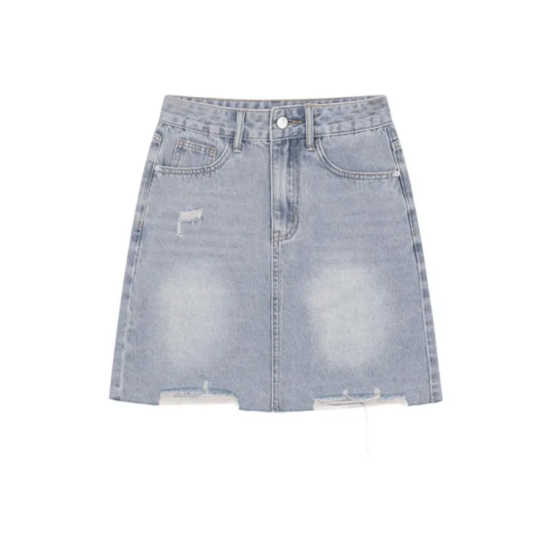 Mo Han Yi Mei SS24 Denim Short Skirts Women's Vintage Light Blue-4