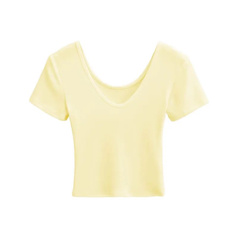 HEISU Regular T Shirt Women's Cream Yellow-0