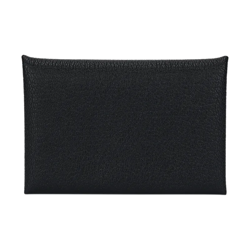 HERMES Calvi Mysore Goat Skin Card Holder Women's Black-0