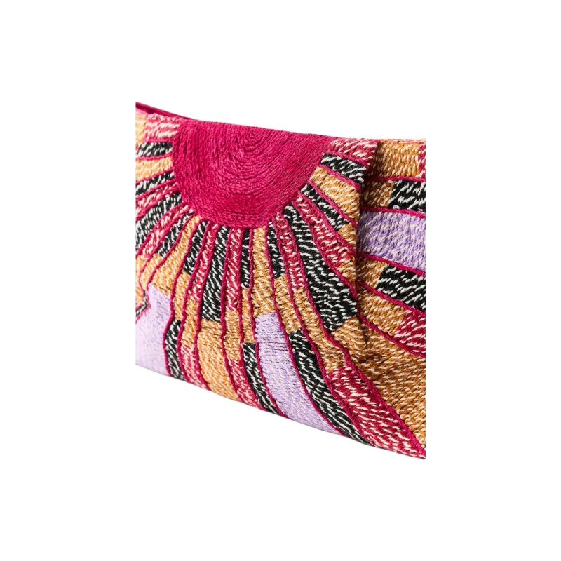 ZARA Cotton Woven Bag Clutch Small Size Women's Dark Purple Red-3