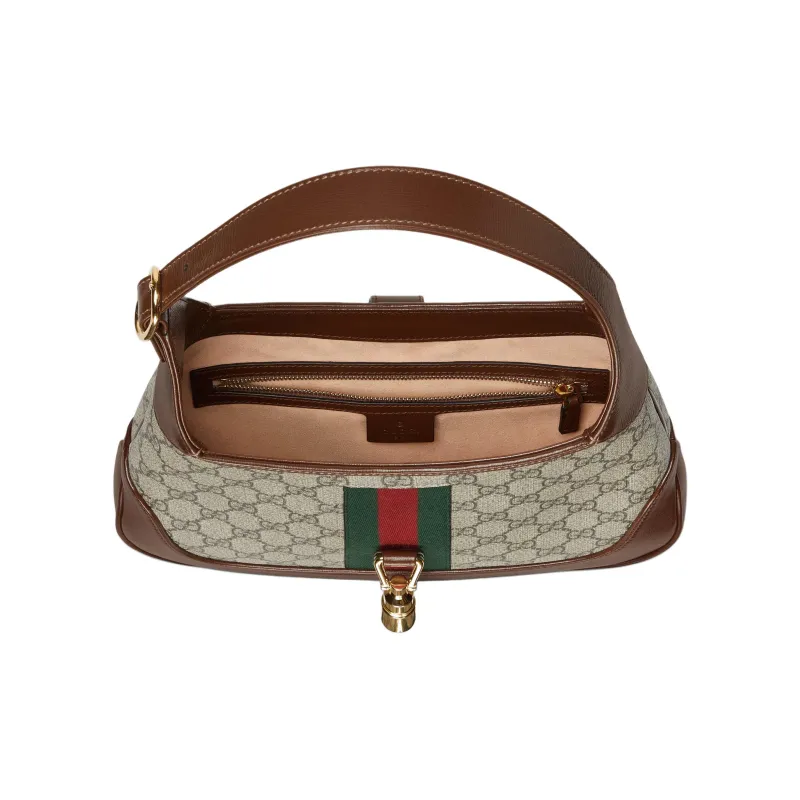 GUCCI Jackie 1961 GG Supreme With Leather Shoulder Bag Medium Size Women's Beige & Brown-4