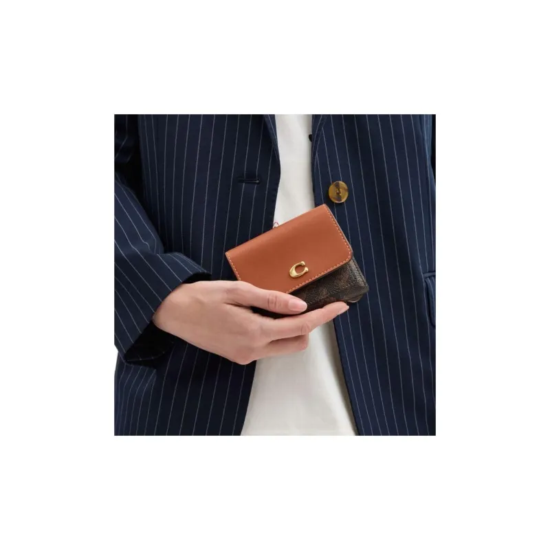 COACH Artificial Leather With Cow Leather Wallet Trumpets Unisex Black & Brown-3