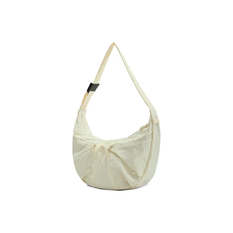 MYEDITION Fabric Shoulder Bag, Crossbody Bag, Dumpling Bag Large Size Unisex Ecru/Dark Gray/Gray Green-1