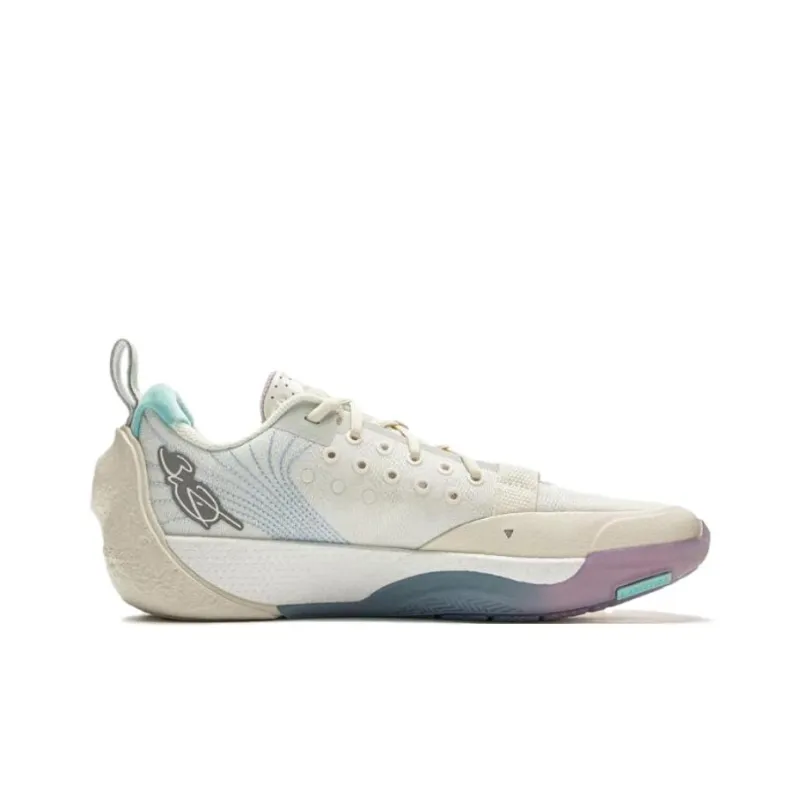 LiNing Abrasion Resistant Slip Resistant Low Top Basketball Shoes Men's White Blue-6
