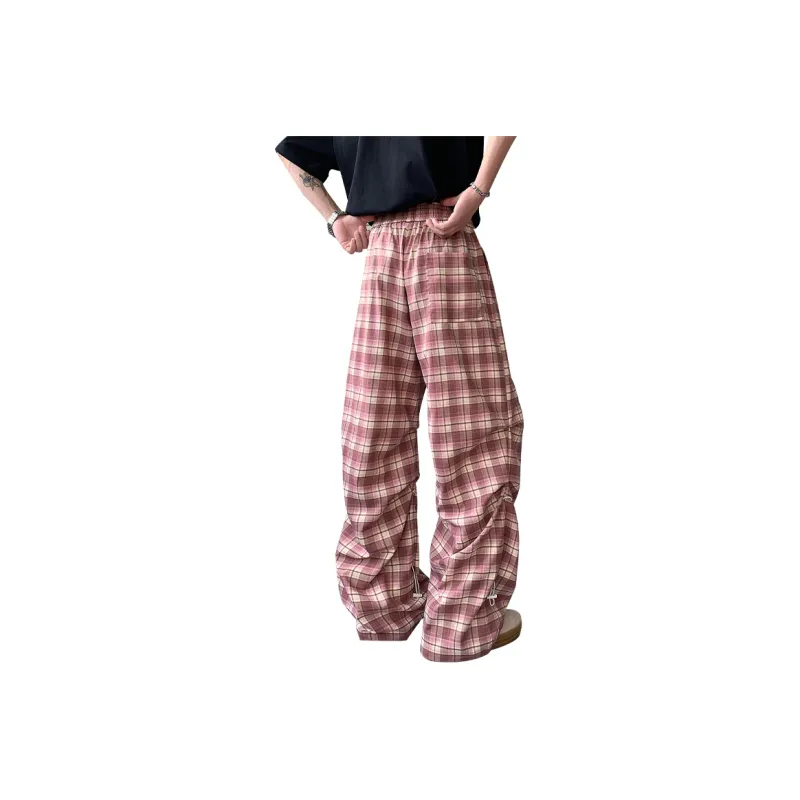 LOOX! Casual Pants Unisex Pink Plaid-0