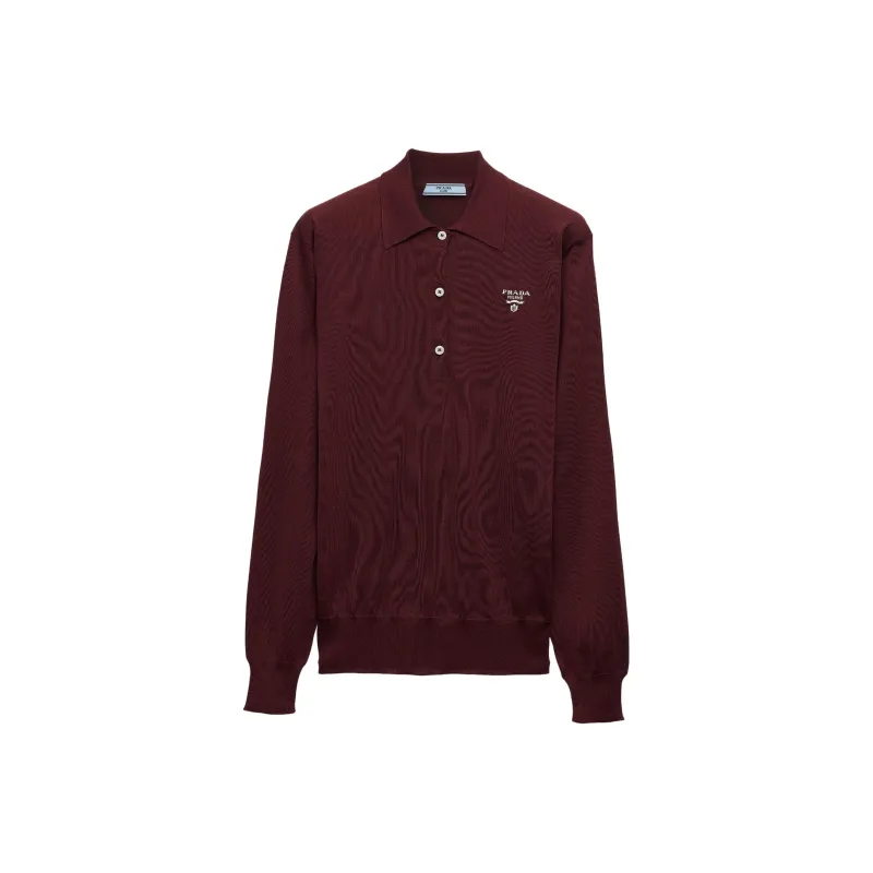 PRADA Embroidered logo Silk Polo Shirt-0