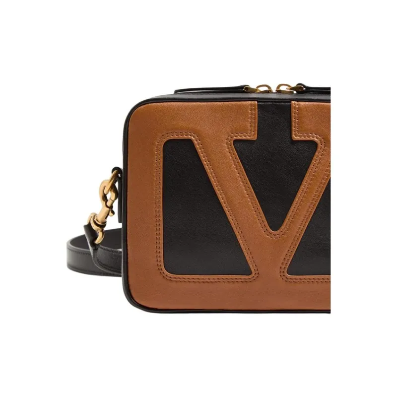 Valentino Sheepskin Shoulder Bag, Crossbody Bag Trumpets Women's Black & Brown-5