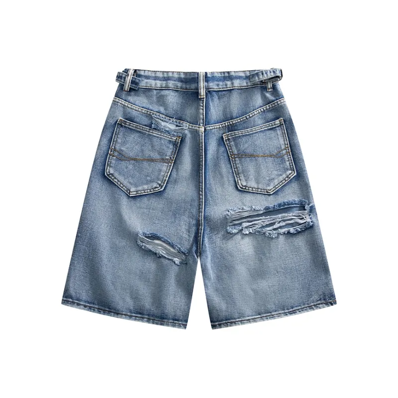 THREEAGAINTHR33 Denim Shorts Unisex Blue-5