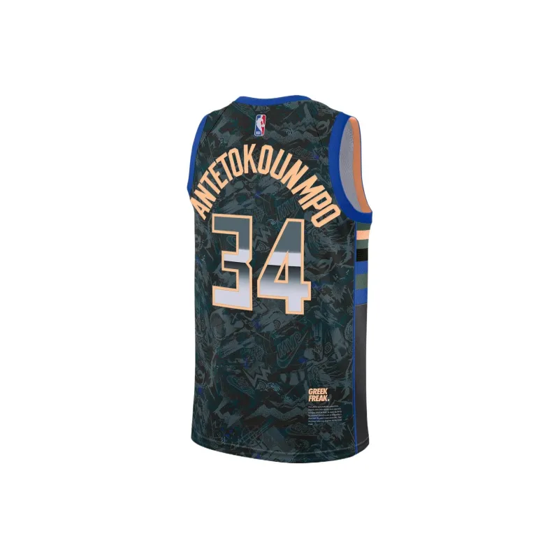 NBA Nike NBA MVP Giannis Basketball Jersey Men's Gray Blue-1