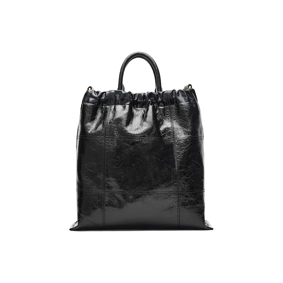 PECO Cow Leather One Shoulder Handbag Medium Size Unisex Black/Dirty White-1