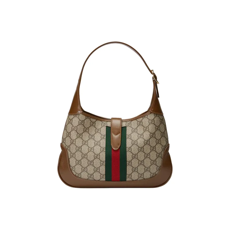 GUCCI Jackie 1961 GG Supreme With Leather Shoulder Bag Medium Size Women's Beige & Brown-3