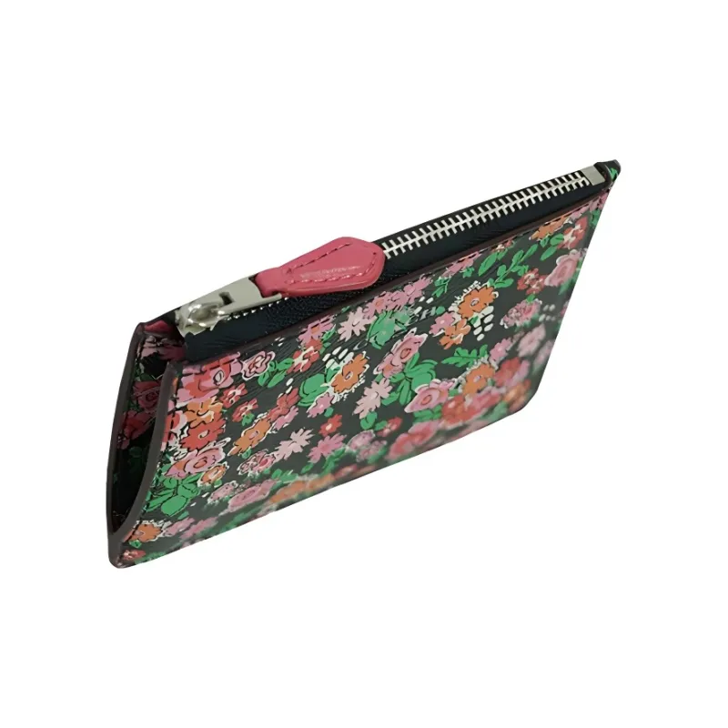COACH Leather Coin Purse Mini Women's Black & Multicolor Print-2
