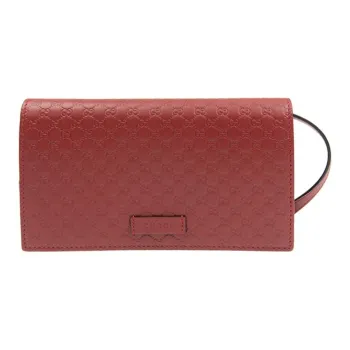 GUCCI Leather Shoulder Bag Crossbody Bag Women's Red