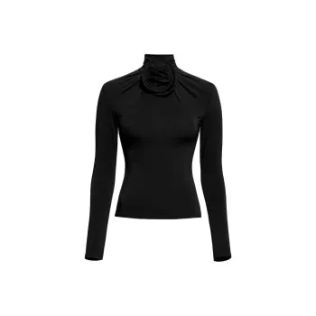 H&M X Magda Butrym Mock Turtleneck Top With Rose Applique Black
