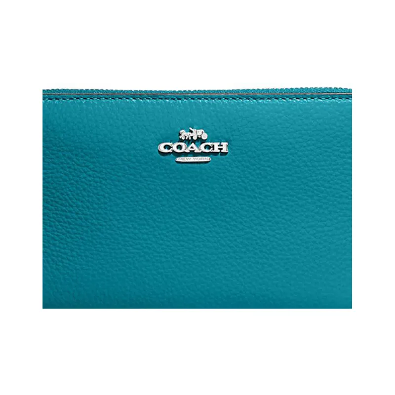 COACH Id Zip Wallet Pebbled Leather Clutches Wallets Small Size Women's Blue-4