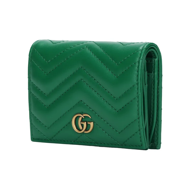 GUCCI Marmont Cow Leather Card Holder Wallet Women's Green-1