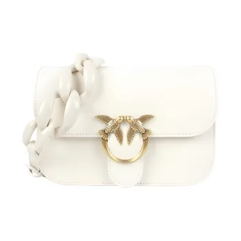 PINKO Cow Leather Swift Bag Small Square Bag Shoulder Bag Crossbody Bag Small Size Women's White