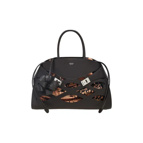 FERRAGAMO Calfskin Handbag Large Size Women's Moroccan Brown