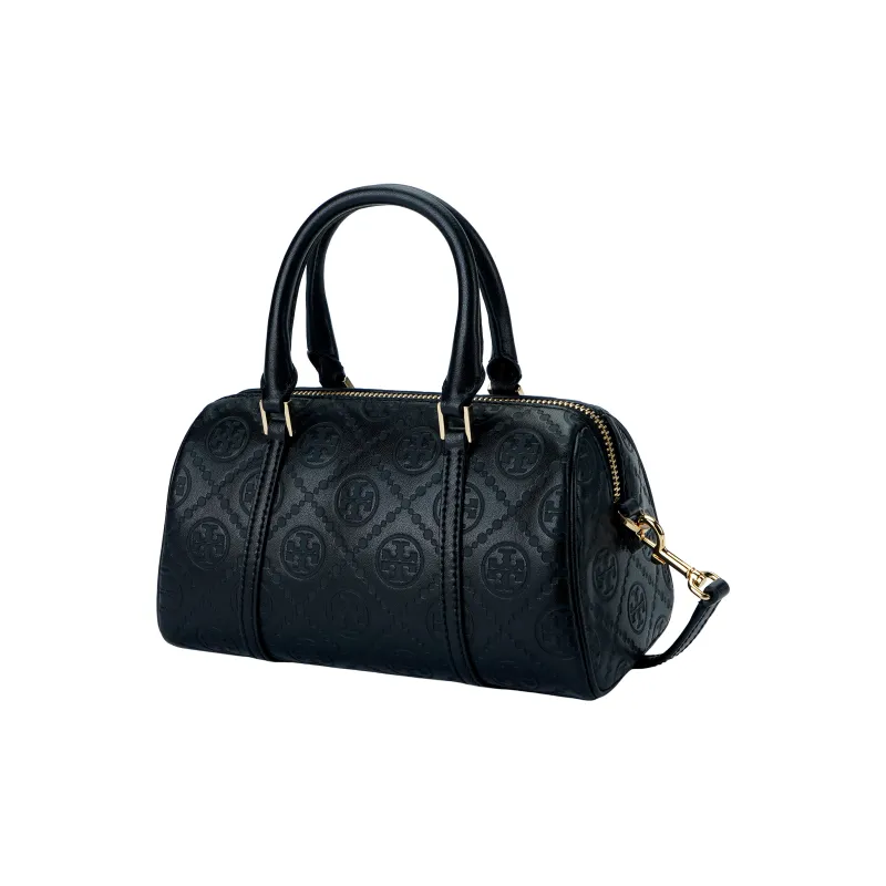 TORY BURCH T Monogram Leather Petite Barrel Bag Black-1