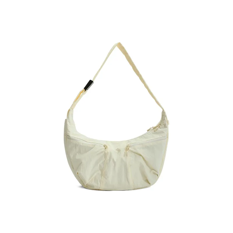 MYEDITION Fabric Shoulder Bag, Crossbody Bag, Dumpling Bag Large Size Unisex Ecru/Dark Gray/Gray Green-0