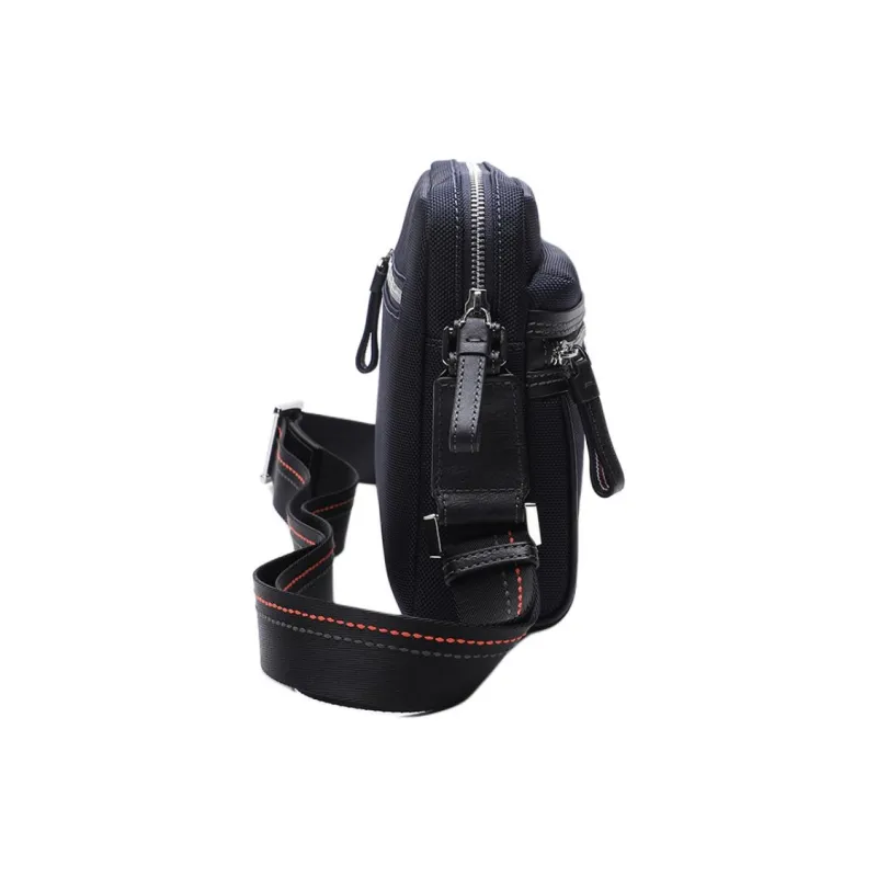 Satchi Cow Leather, Fabric Crossbody Bag, Shoulder Bag Medium Size Men's Blue/Black-2
