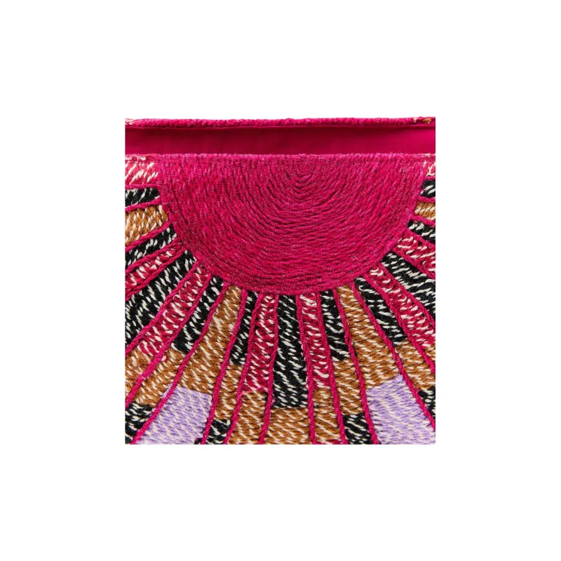 ZARA Cotton Woven Bag Clutch Small Size Women's Dark Purple Red-4