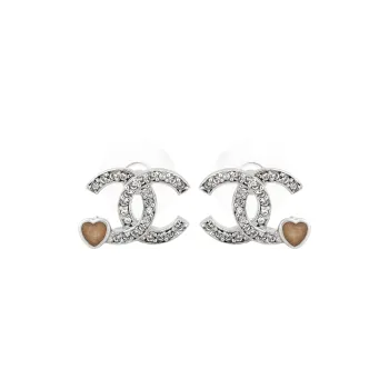 CHANEL Alloy Silver Plated Gold Plated Stud Earrings Women's Pink