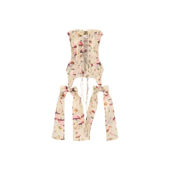 Selkie Collection SS24 Strapless Top Women's Apricot Base Mysterious Mushroom Print