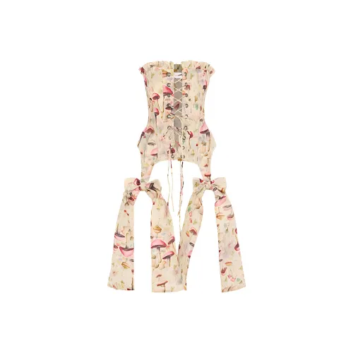 Selkie Collection SS24 Strapless Top Women's Apricot Base Mysterious Mushroom Print