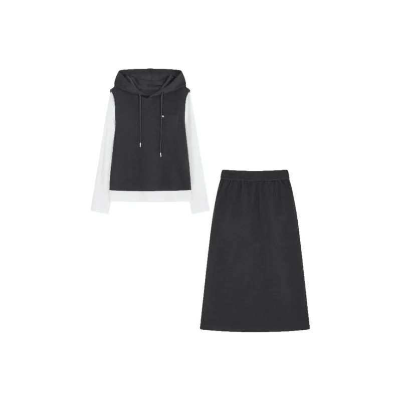Mo Han Yi Mei Skirt Set Women's Dark Gray & White-0