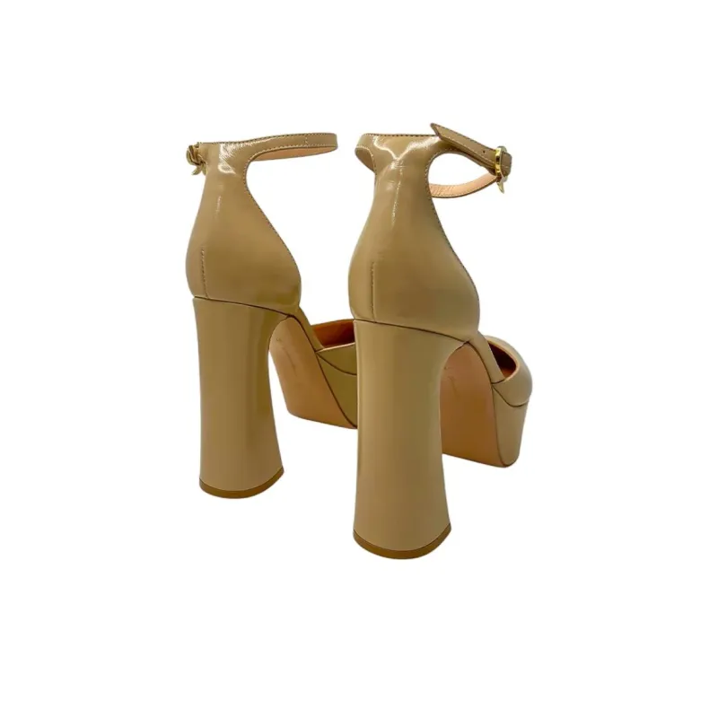 GIANVITO ROSSI Hilary Chunky Heel High Heels 7cm Women's Sand-3
