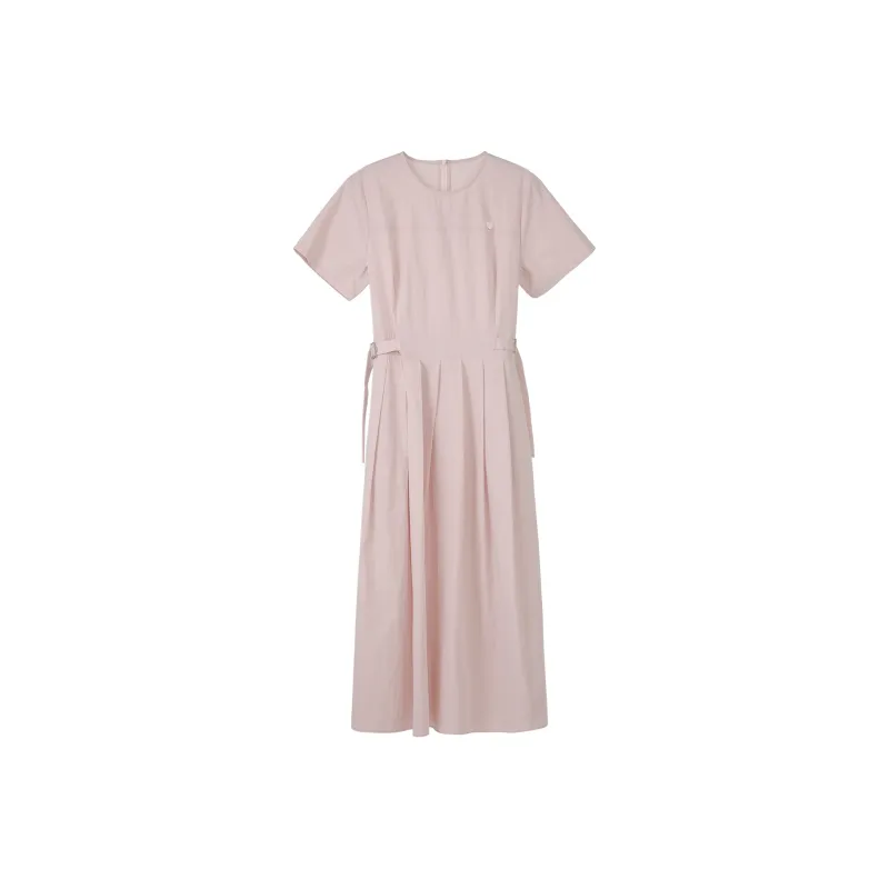 Fstudio Korean Style Sweet Style Ambient Minimalist Style Solid Color Short Sleeved Dress Women's Pink-1