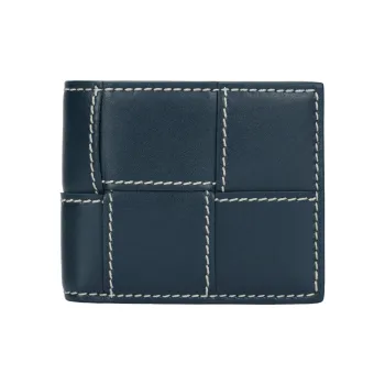 Bottega Veneta Cow Leather Wallet Men's Dark Blue & Natural
