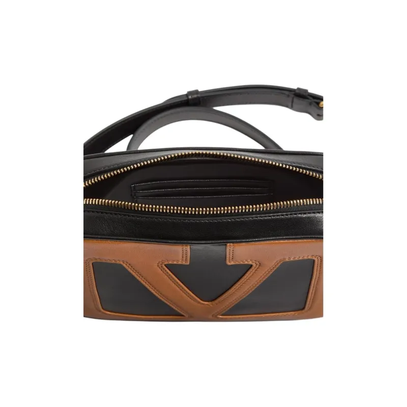 Valentino Sheepskin Shoulder Bag, Crossbody Bag Trumpets Women's Black & Brown-4