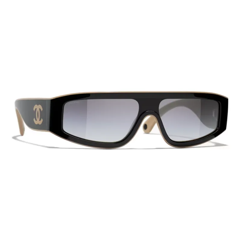 CHANEL Nylon Irregular Shape Sunglasses Women's Black/Beige-1