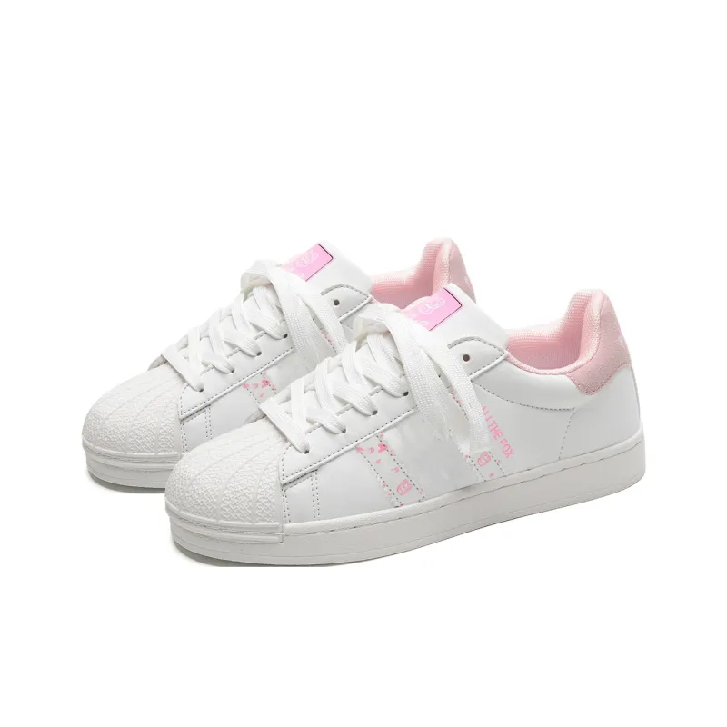ALI THE FOX Abrasion Resistant Low Top Skateboard Shoes Unisex White Pink-3