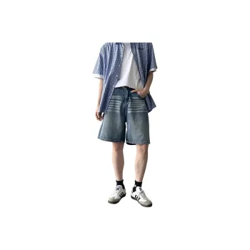 BLANC & ECLARE Mid Rise Straight Fit Slimming Wide Leg Denim Shorts Unisex