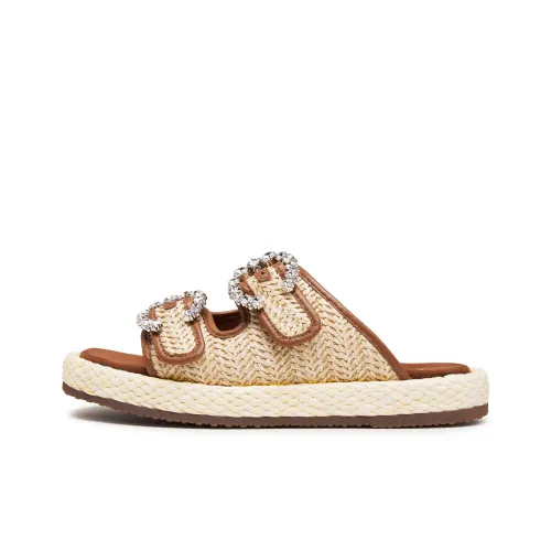 Staccato Rubber Sole Slip Resistant Slide Slippers Women's Wheat Field Apricot Brown