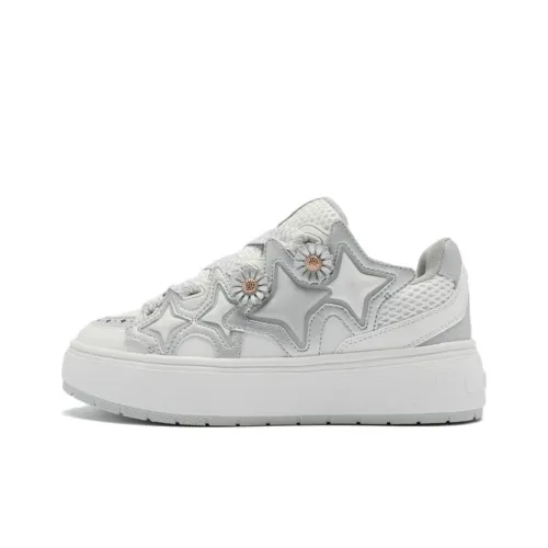 QIAODAN Anti Take Wear Resistant Low Top Skateboard Shoes Women's White Silver
