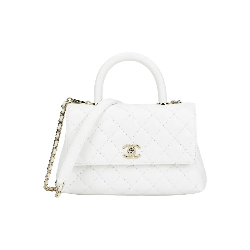 CHANEL Coco Handle Cow Leather Handbag, Shoulder Bag, Crossbody Bag Trumpets Women's White-0