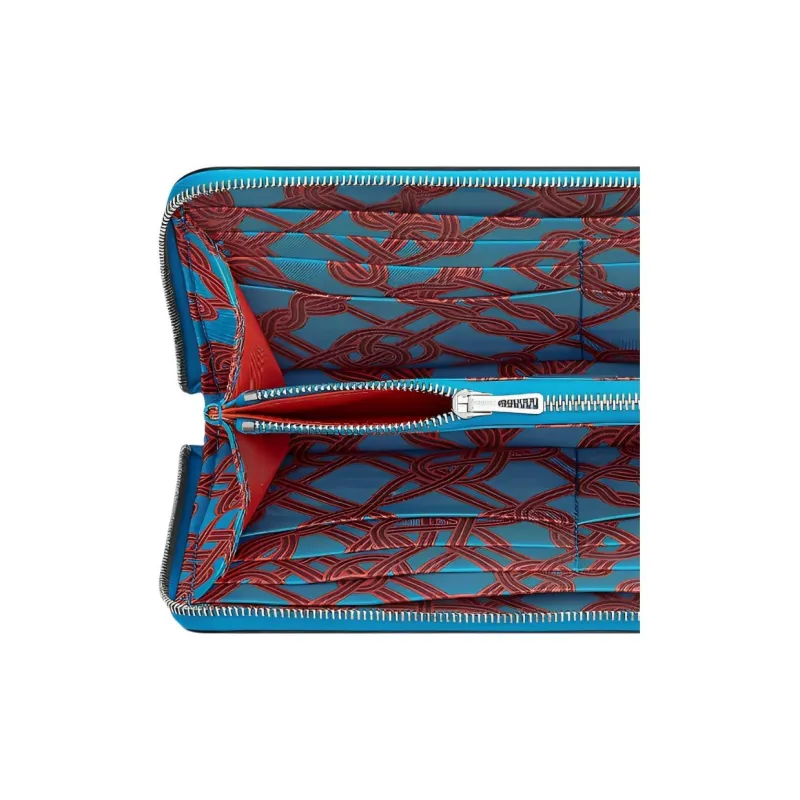 HERMES Silk'In Cow Leather Wallet Women's Frida Blue/Hermes Red-3