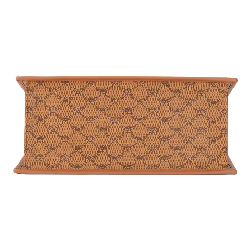 MCM Leather Paneled Canvas Tote Bag, Shopping Bag, Shoulder Bag, Crossbody Bag, Handbag Medium Size Women's Tan-3