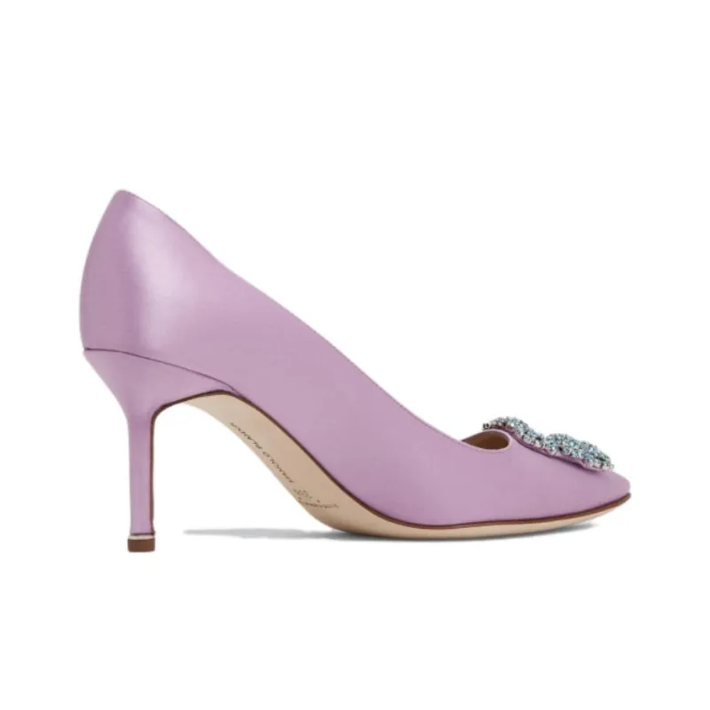 MANOLO BLAHNIK Hangisi Slim Heel High Heels 7cm Women's Purple-2