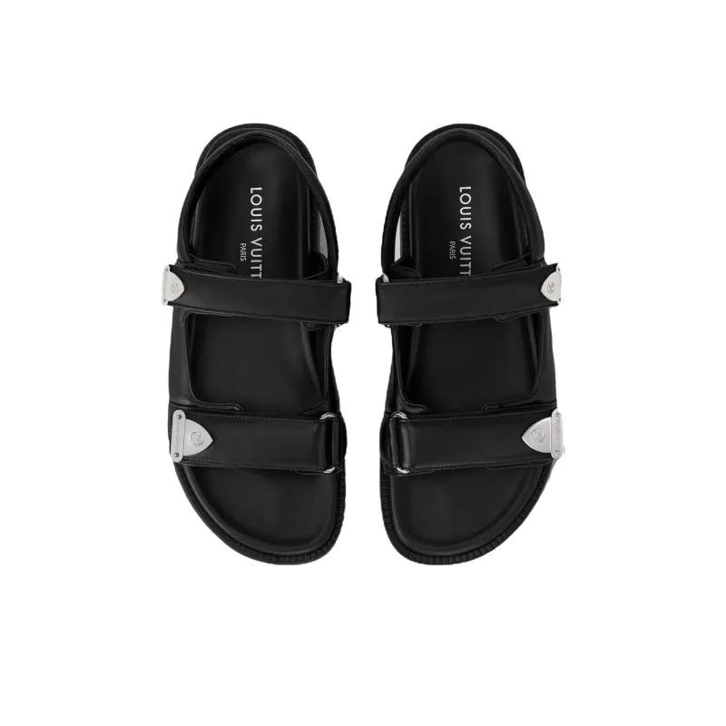 LOUIS VUITTON Sunset Comfort One Strap Sandals Women's Black-3