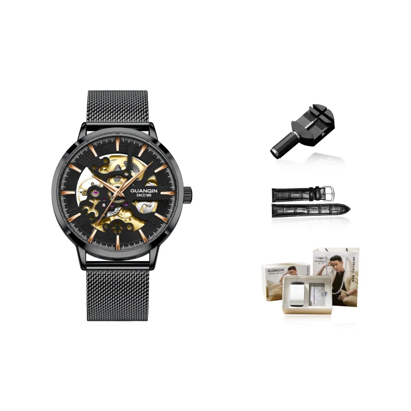 GUANQIN Automatic Mechanical Movement Net Bag Strap Watch Men's Watches Black Dial-1